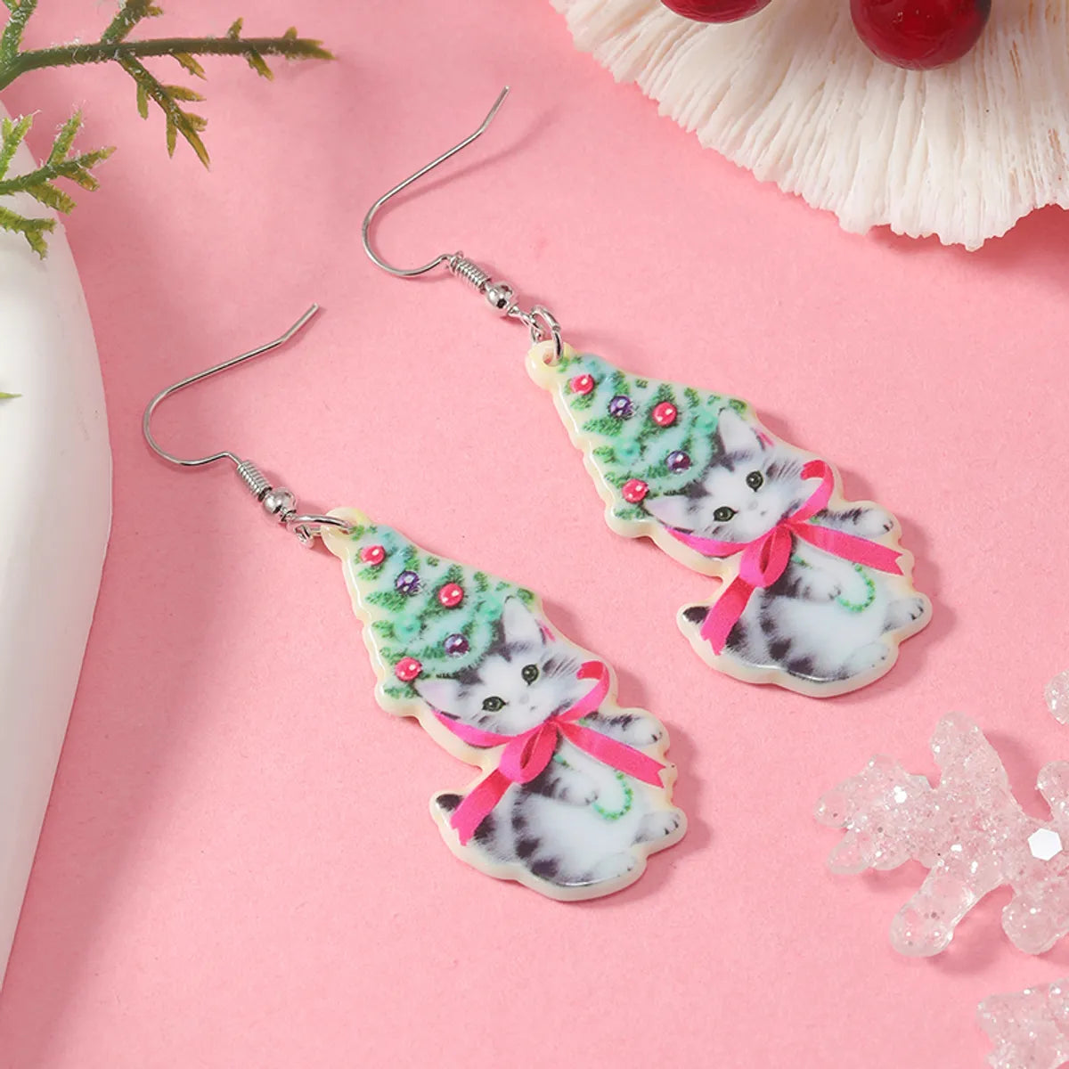 1 Pair Cute Vacation Cat Arylic Drop Earrings