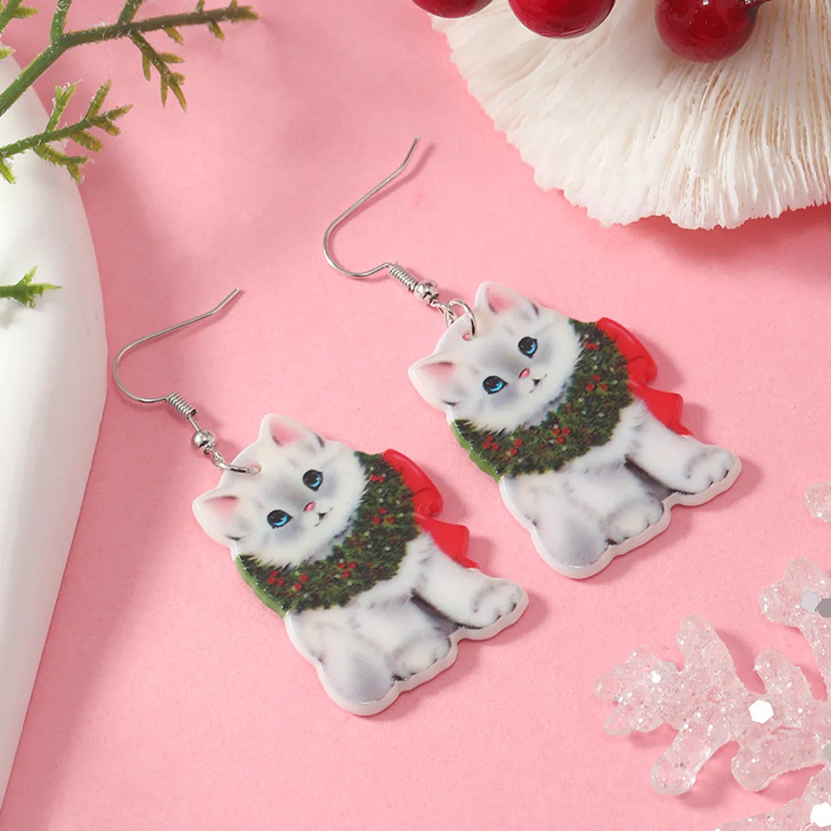 1 Pair Cute Vacation Cat Arylic Drop Earrings