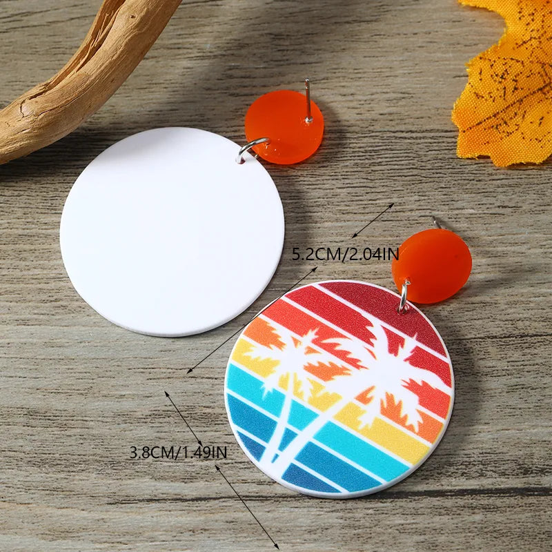 1 Pair Cute Vacation Coconut Tree Painted Arylic Drop Earrings