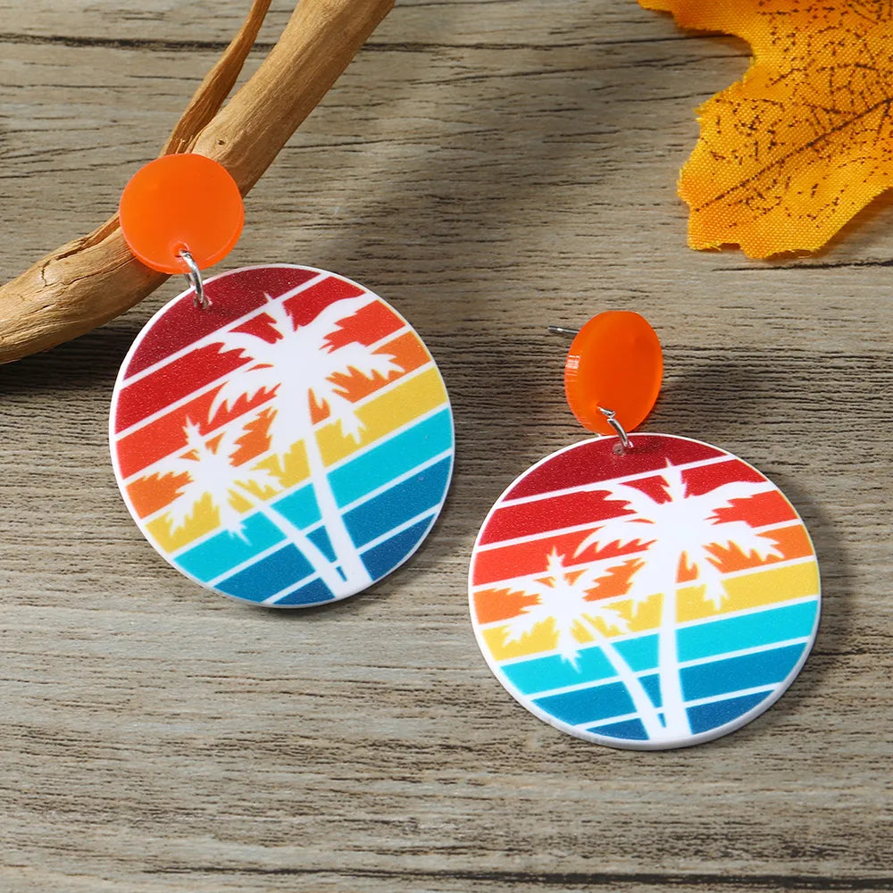 1 Pair Cute Vacation Coconut Tree Painted Arylic Drop Earrings