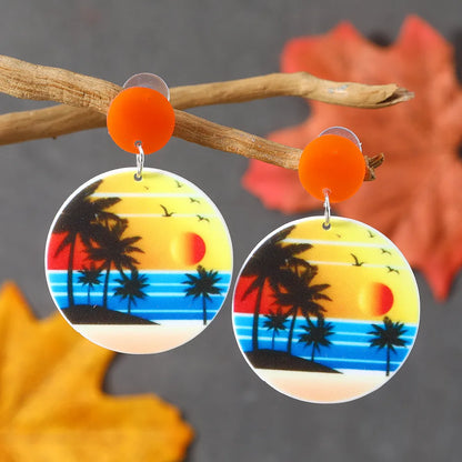 1 Pair Cute Vacation Coconut Tree Painted Arylic Drop Earrings