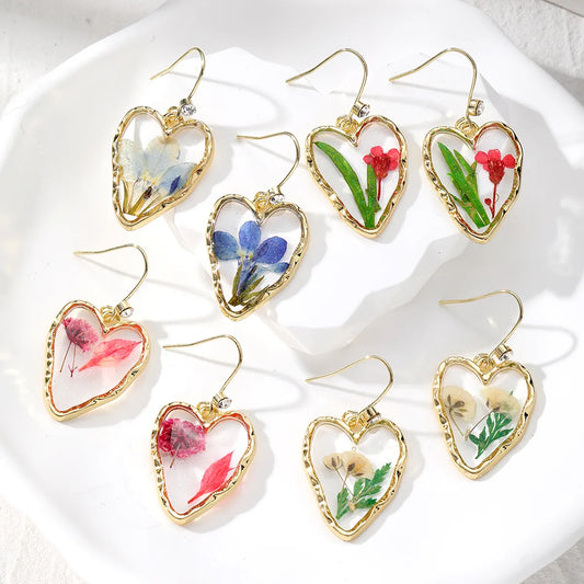 1 Pair Cute Vacation Simple Style Heart Shape Flower Epoxy Inlay Resin Rhinestones Drop Earrings