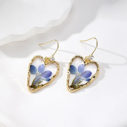 1 Pair Cute Vacation Simple Style Heart Shape Flower Epoxy Inlay Resin Rhinestones Drop Earrings