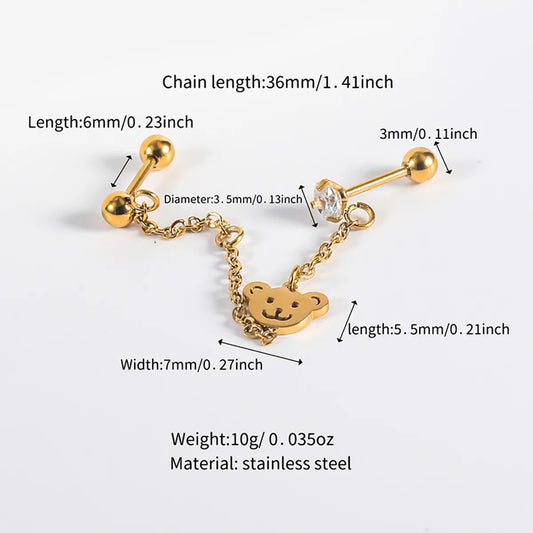 1 Pair Cute Vintage Style Bear Polishing Plating Stainless Steel 14k Gold Plated Ear Studs