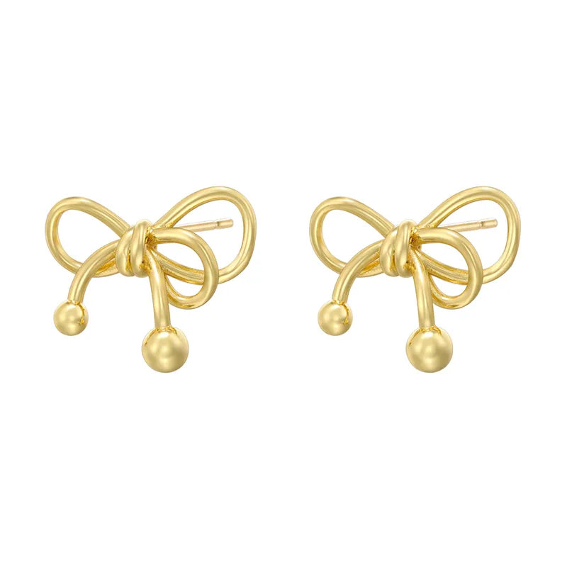 1 Pair Cute Water Droplets Heart Shape Bow Knot Inlay Copper Zircon 18K Gold Plated Ear Studs