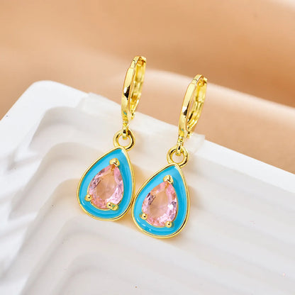 1 Pair Cute Water Droplets Stainless Steel Polishing Inlay Zircon Drop Earrings