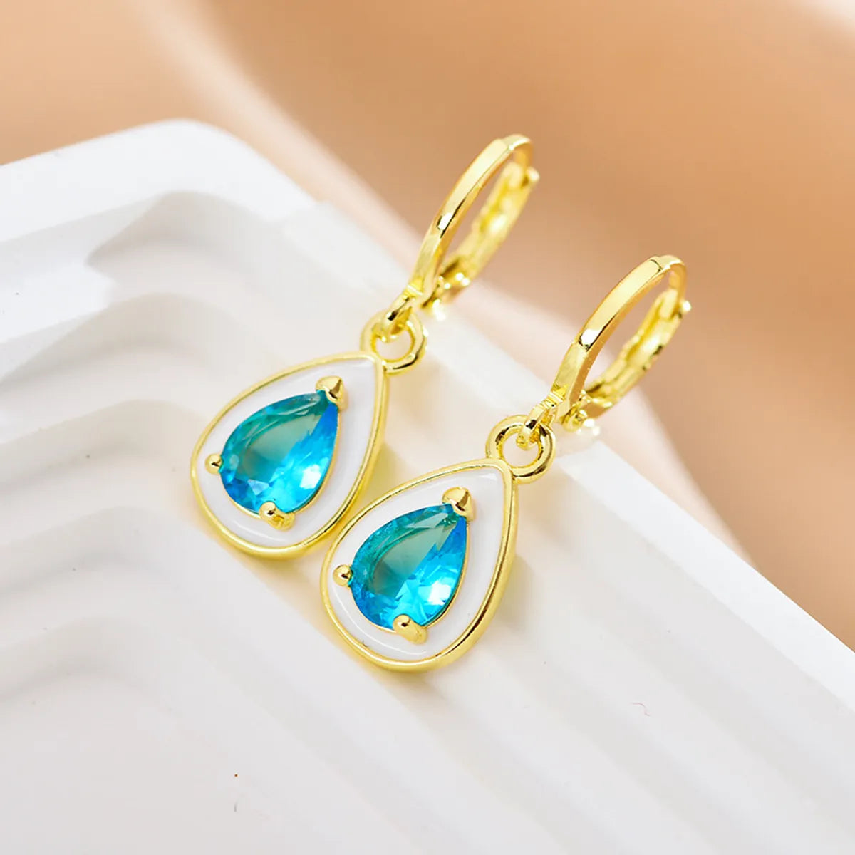 1 Pair Cute Water Droplets Stainless Steel Polishing Inlay Zircon Drop Earrings