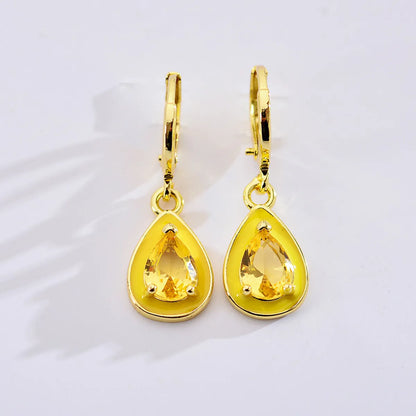 1 Pair Cute Water Droplets Stainless Steel Polishing Inlay Zircon Drop Earrings