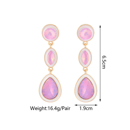 1 Pair Cute Wedding Solid Color Water Droplets Water Drop Inlay Alloy Glass Drop Earrings