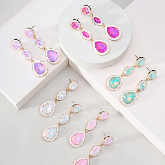 1 Pair Cute Wedding Solid Color Water Droplets Water Drop Inlay Alloy Glass Drop Earrings