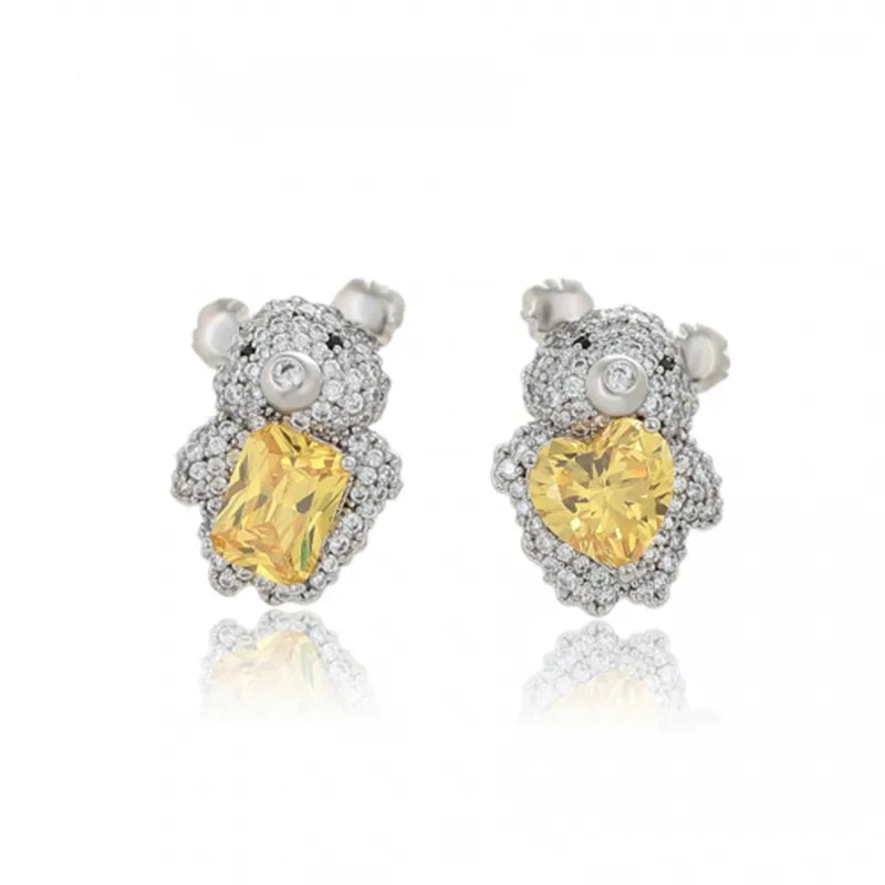 1 Pair Cute XUPING Bear Plating Inlay Copper Artificial Gemstones White Gold Plated Ear Studs