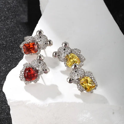 1 Pair Cute XUPING Bear Plating Inlay Copper Artificial Gemstones White Gold Plated Ear Studs