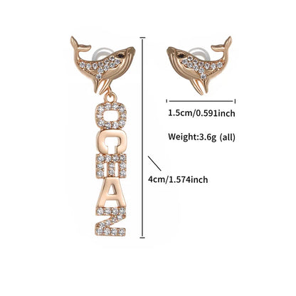 1 Pair Cute XUPING Marine Style Letter Whale Asymmetrical Plating Inlay Copper Artificial Gemstones 18K Gold Plated Platinum Plated Drop Earrings Ear Studs