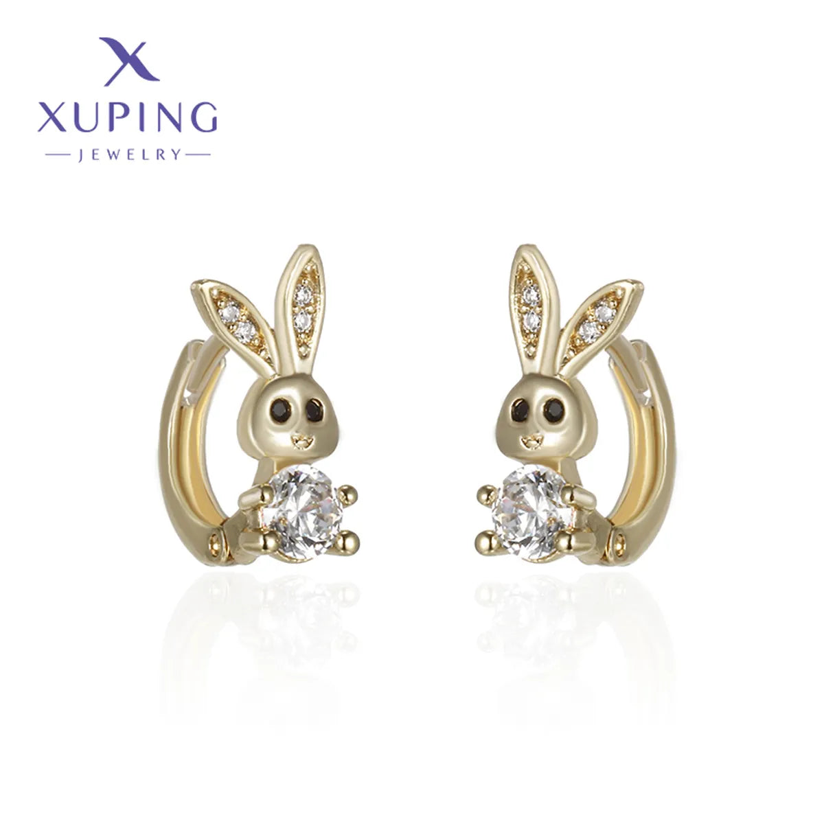 1 Pair Cute XUPING Simple Style Rabbit Plating Copper Artificial Gemstones 18K Gold Plated Earrings