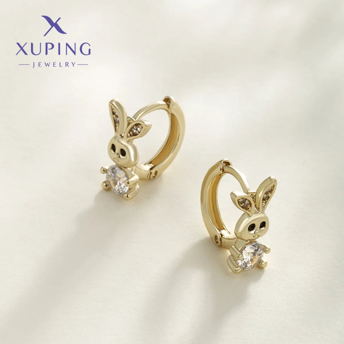 1 Pair Cute XUPING Simple Style Rabbit Plating Copper Artificial Gemstones 18K Gold Plated Earrings