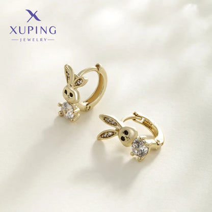 1 Pair Cute XUPING Simple Style Rabbit Plating Copper Artificial Gemstones 18K Gold Plated Earrings