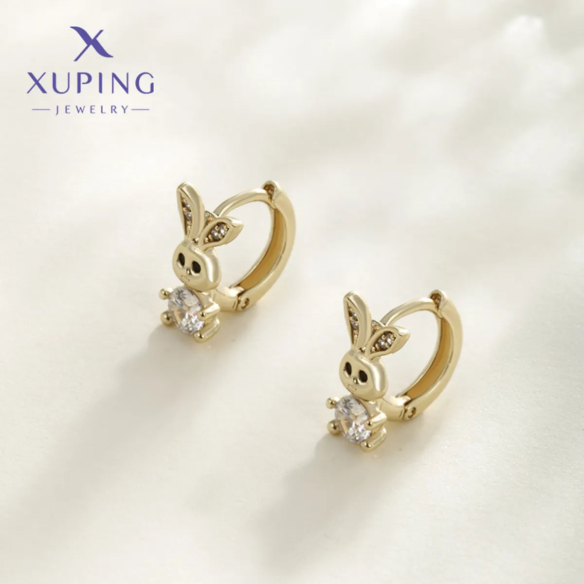 1 Pair Cute XUPING Simple Style Rabbit Plating Copper Artificial Gemstones 18K Gold Plated Earrings