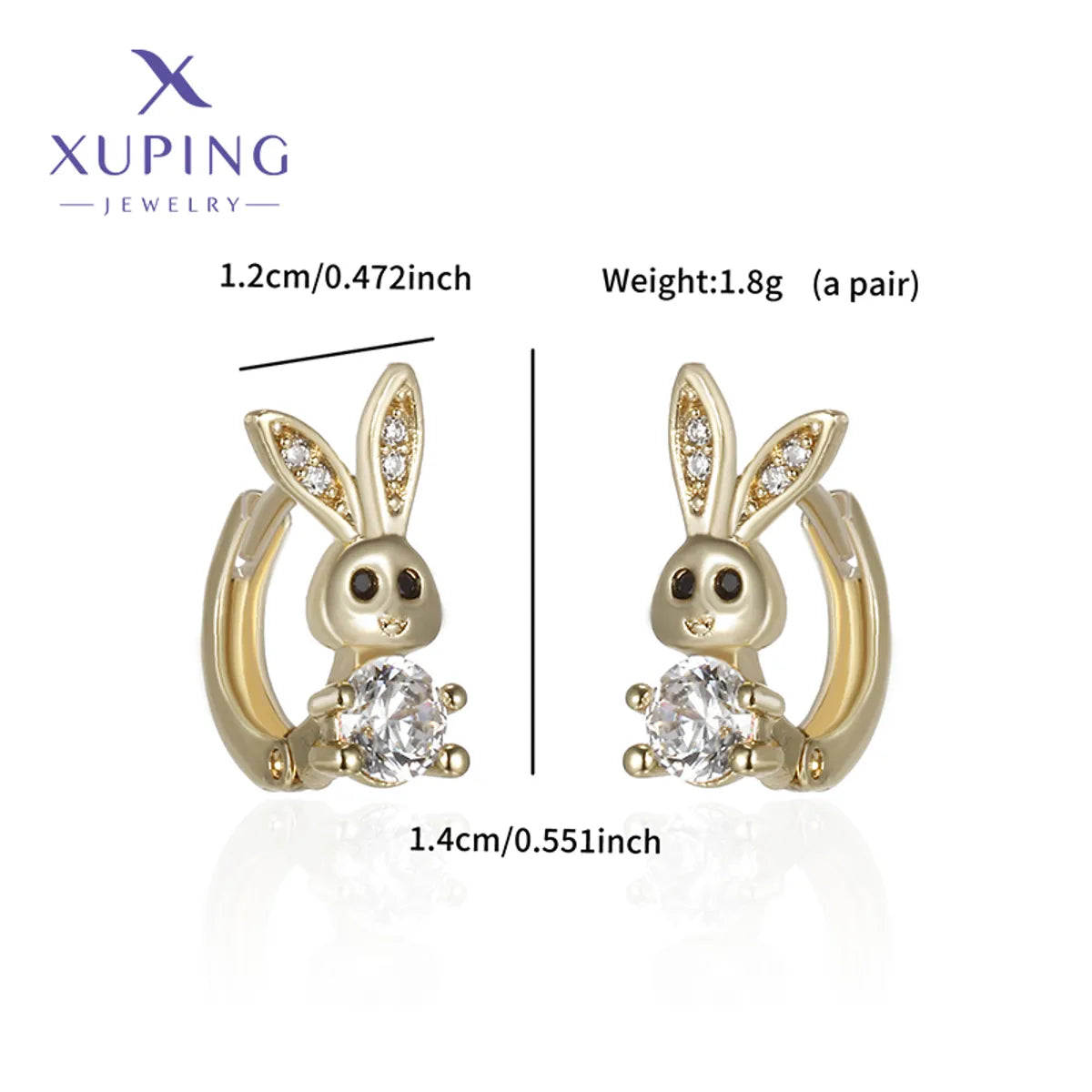 1 Pair Cute XUPING Simple Style Rabbit Plating Copper Artificial Gemstones 18K Gold Plated Earrings