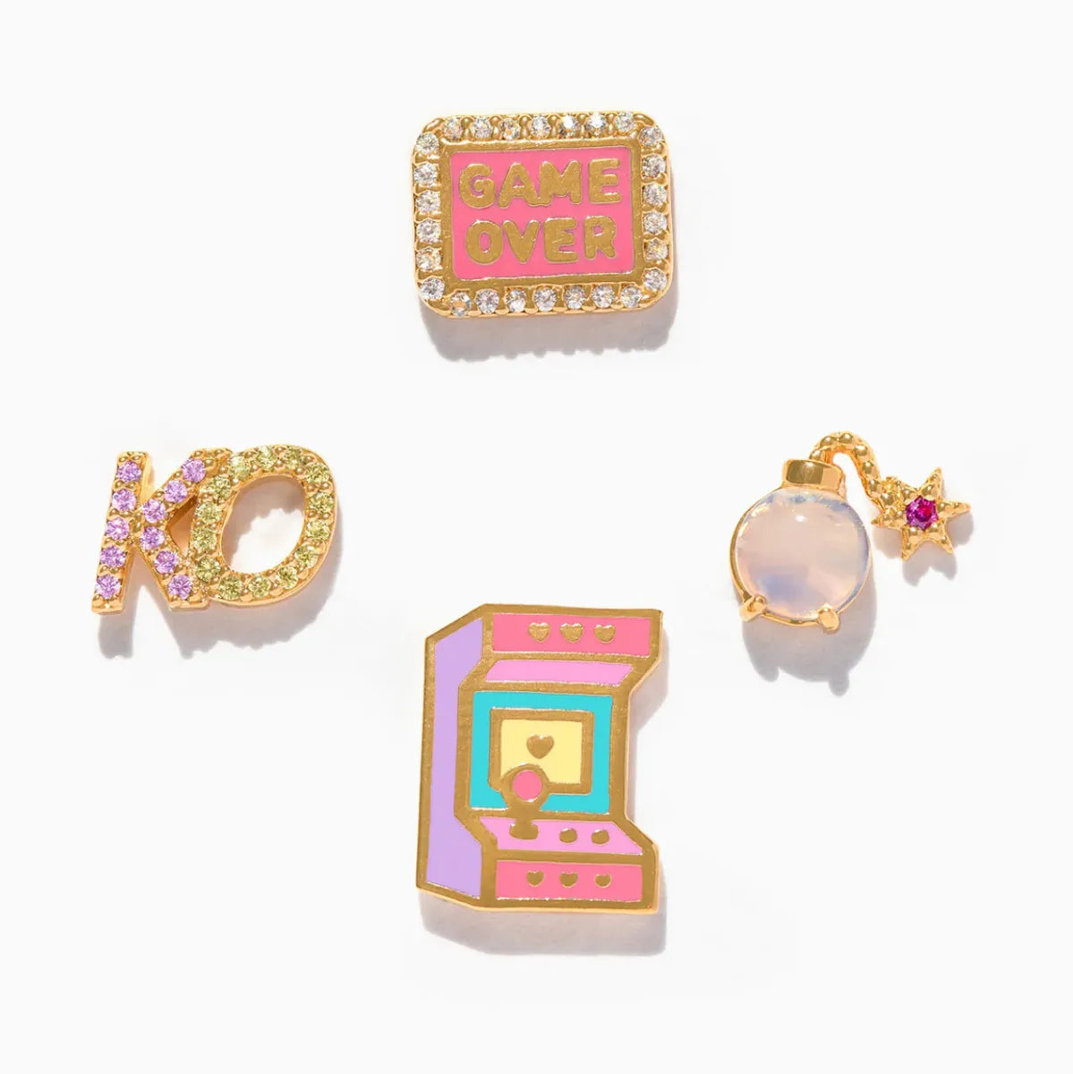 1 Pair Ear Cartilage Rings & Studs IG Style Sweet Cartoon Rainbow Heart Shape Copper