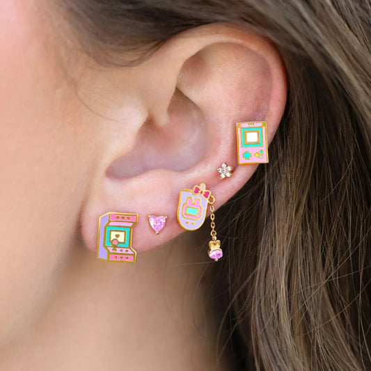 1 Pair Ear Cartilage Rings & Studs IG Style Sweet Cartoon Rainbow Heart Shape Copper