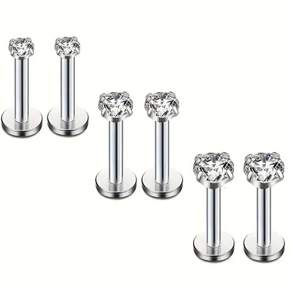 1 Pair Ear Cartilage Rings & Studs Nordic Style Simple Style Classic Style Geometric 316L Stainless Steel  Irregular Inlay Zircon Lip Rings Ear Cartilage Rings & Studs Nose Rings & Studs