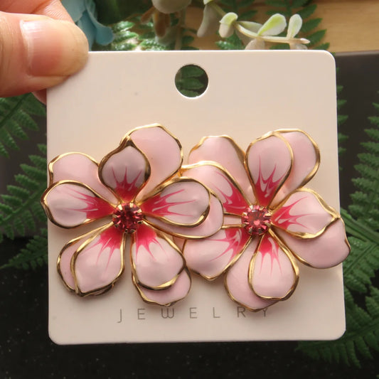 1 Pair Elegant Artistic Flower Enamel Inlay Alloy Rhinestones Ear Studs