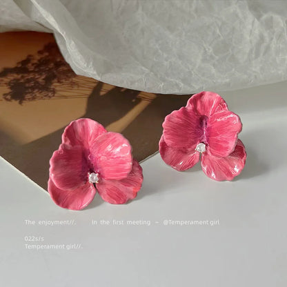 1 Pair Elegant Artistic Flower Stoving Varnish Copper 14K Gold Plated Ear Studs