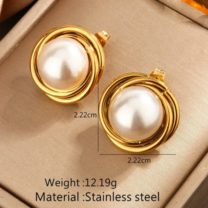 1 Pair Elegant Baroque Style Round Heart Shape Plating Inlay 304 Stainless Steel Artificial Rhinestones Plastic 18K Gold Plated Drop Earrings Ear Studs