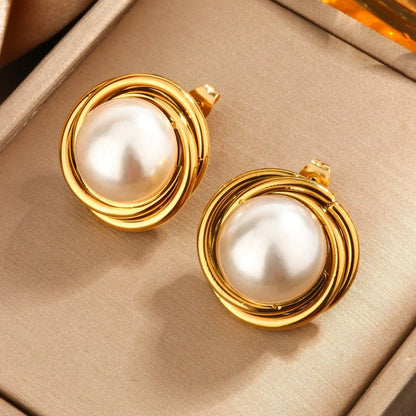 1 Pair Elegant Baroque Style Round Heart Shape Plating Inlay 304 Stainless Steel Artificial Rhinestones Plastic 18K Gold Plated Drop Earrings Ear Studs