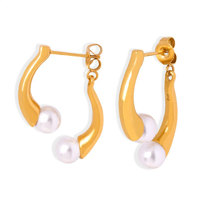 1 Pair Elegant Baroque Style Solid Color Plating Imitation Pearl Titanium Steel 18k Gold Plated Earrings