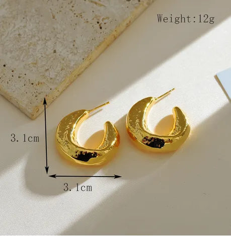 1 Pair Elegant Basic Classic Style C Shape Copper 18K Gold Plated Ear Studs