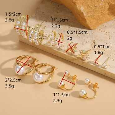 1 Pair Elegant Basic Geometric Plating Inlay Copper Pearl Zircon 14k Gold Plated Earrings