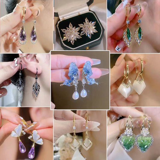 1 Pair Elegant Basic Lady Geometric Flower Butterfly Inlay Alloy Artificial Crystal Drop Earrings