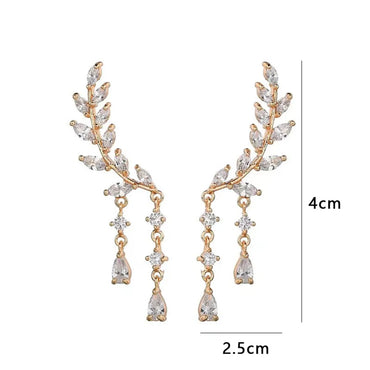 1 Pair Elegant Basic Lady Leaves Inlay Copper Zircon Drop Earrings