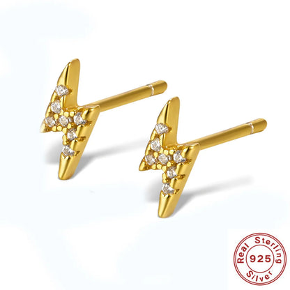 1 Pair Elegant Basic Lightning Plating Inlay Sterling Silver Zircon 18k Gold Plated Ear Studs