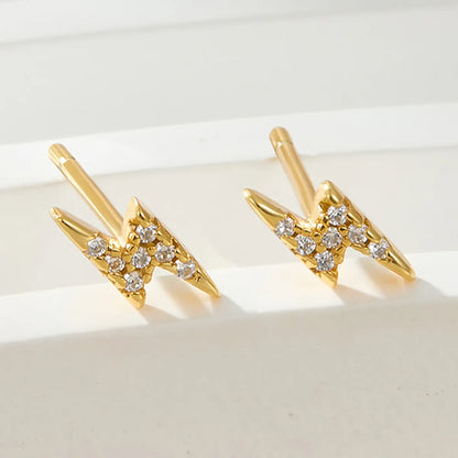 1 Pair Elegant Basic Lightning Plating Inlay Sterling Silver Zircon 18k Gold Plated Ear Studs