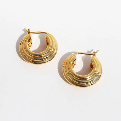 1 Pair Elegant Basic Modern Style Geometric Solid Color Brass 24K Gold Plated Hoop Earrings