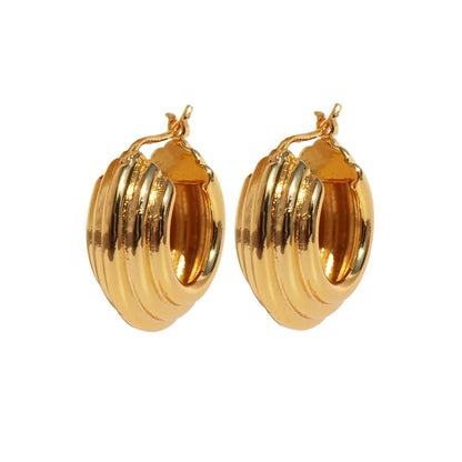 1 Pair Elegant Basic Modern Style Geometric Solid Color Brass 24K Gold Plated Hoop Earrings