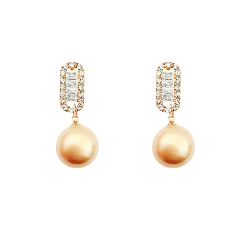 1 Pair Elegant Basic Simple Style Geometric Inlay Imitation Pearl Alloy Zircon Drop Earrings