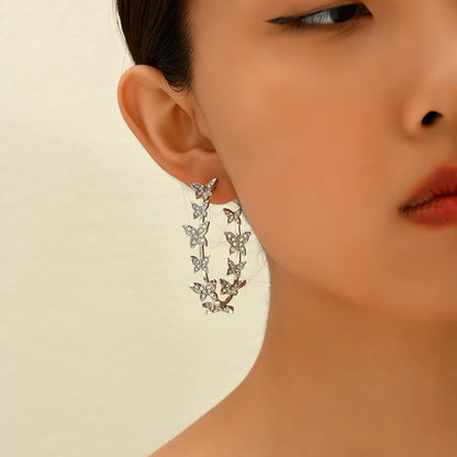 1 Pair Elegant Beach Commute Butterfly Inlay Alloy Rhinestone Zircon Earrings