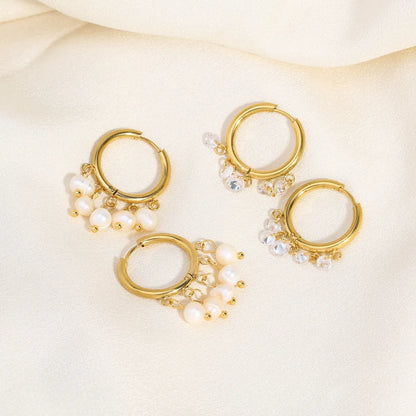 1 Pair Elegant Bohemian Roman Style Circle Plating Stainless Steel Freshwater Pearl 18k Gold Plated Drop Earrings