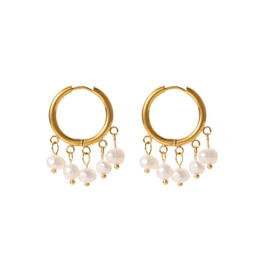 1 Pair Elegant Bohemian Roman Style Circle Plating Stainless Steel Freshwater Pearl 18k Gold Plated Drop Earrings