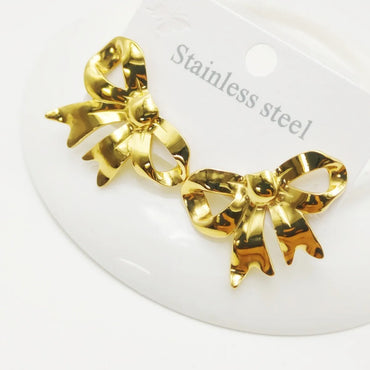 1 Pair Elegant Bow Knot 304 Stainless Steel 18K Gold Plated Ear Studs