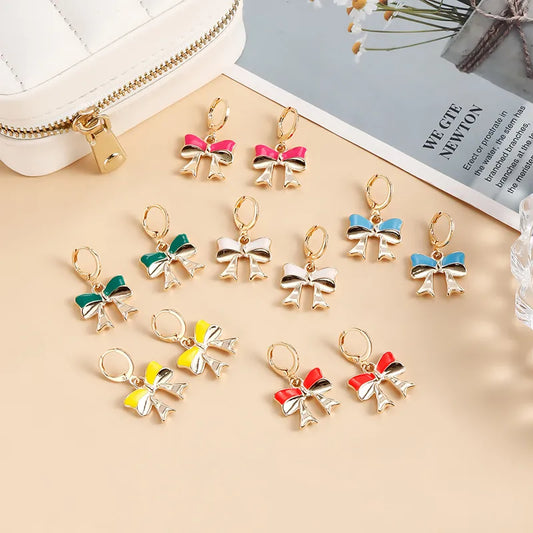 1 Pair Elegant Bow Knot Alloy Drop Earrings