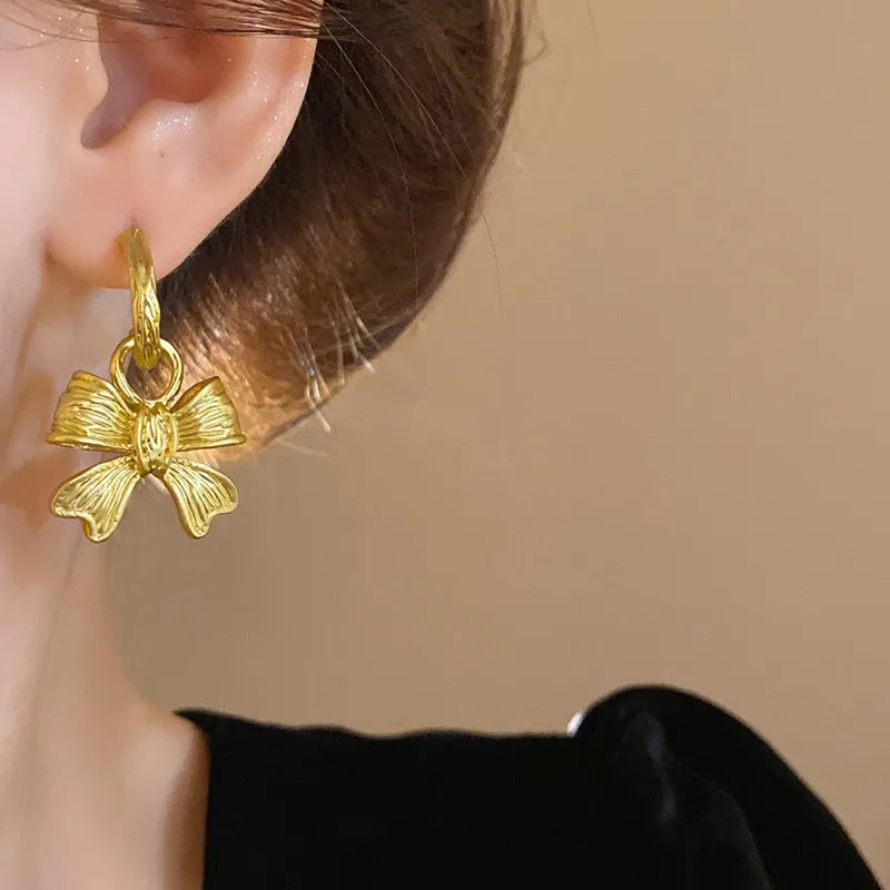 1 Pair Elegant Bow Knot Alloy Drop Earrings