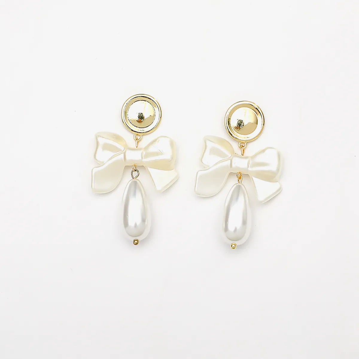 1 Pair Elegant Bow Knot Alloy Gold Plated Drop Earrings