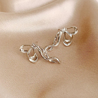 1 Pair Elegant Bow Knot Alloy White Gold Plated Ear Studs