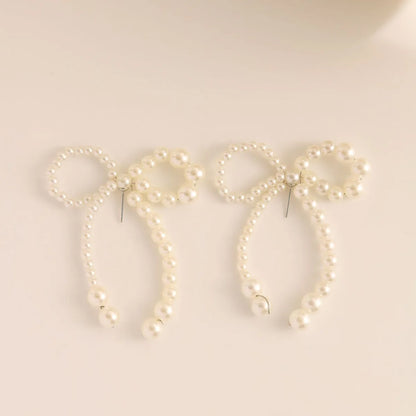 1 Pair Elegant Bow Knot Beaded Plating Artificial Pearl Alloy Ear Studs