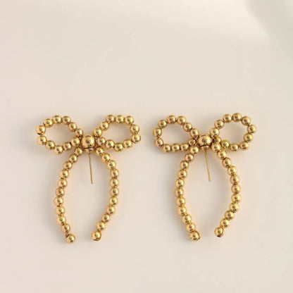 1 Pair Elegant Bow Knot Beaded Plating Artificial Pearl Alloy Ear Studs