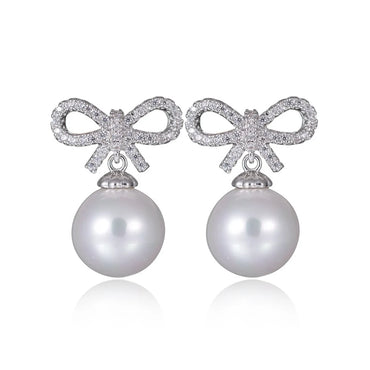 1 Pair Elegant Bow Knot Inlay Copper Alloy Artificial Pearls Zircon Drop Earrings